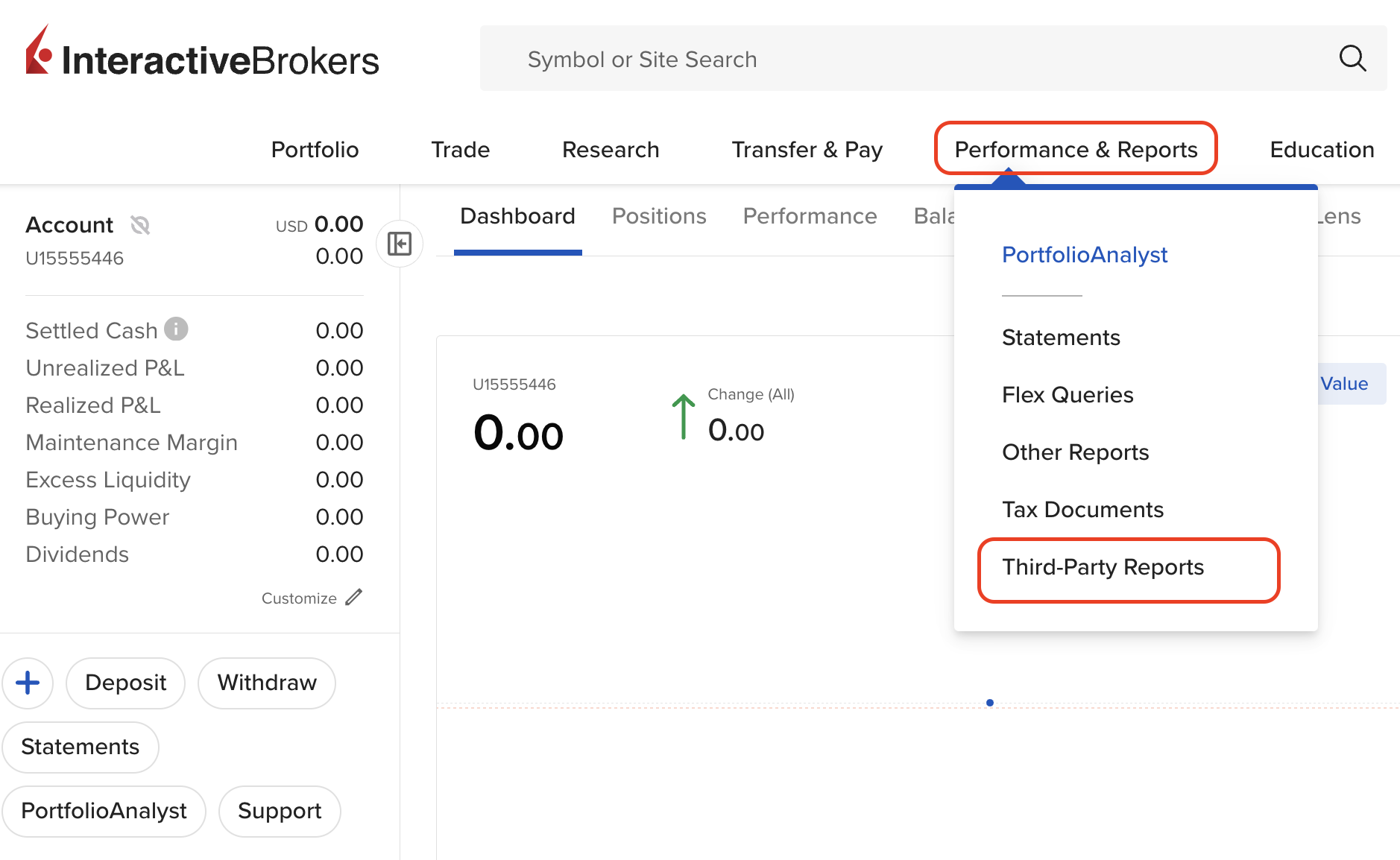 Opening Third-Party Reports under Performance and Reports in the IBKR Client Portal