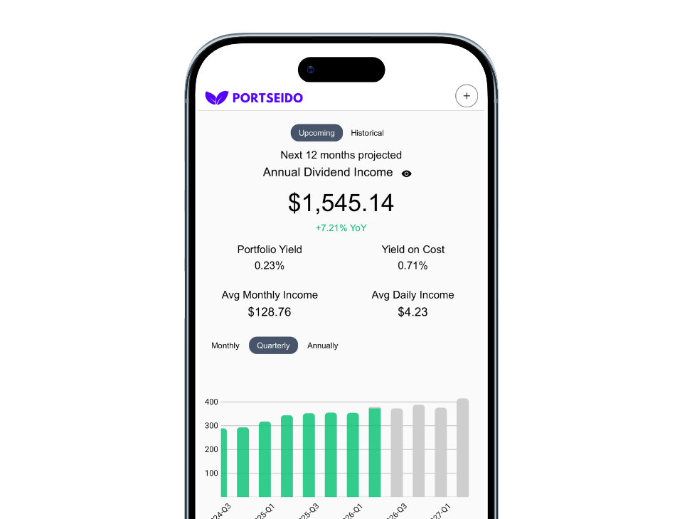 Portseido dividend tracker mobile app showing projected annual dividend income